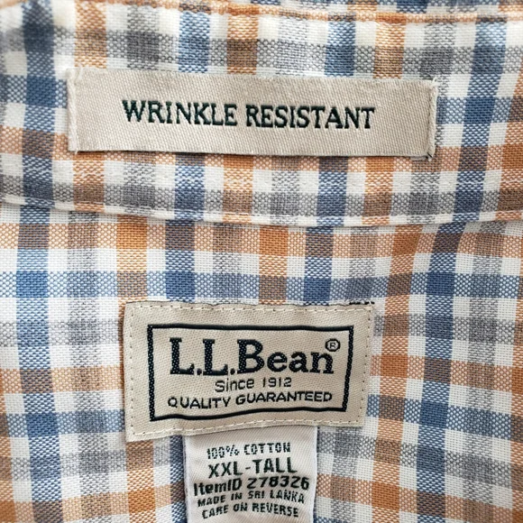 L.L. Bean Button Front Shirt Mens XXL Tall Wrinkle Resistant Casual Biege Plaid - Picture 2 of 5